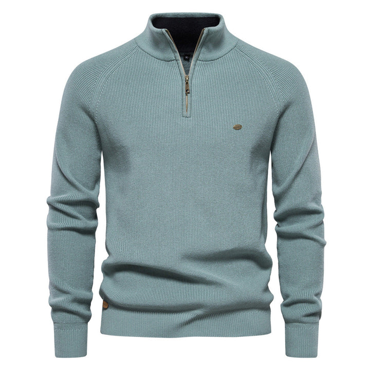 Men's Ribbed Knit Half-Zip Mock Neck Sweater - Elena Harper