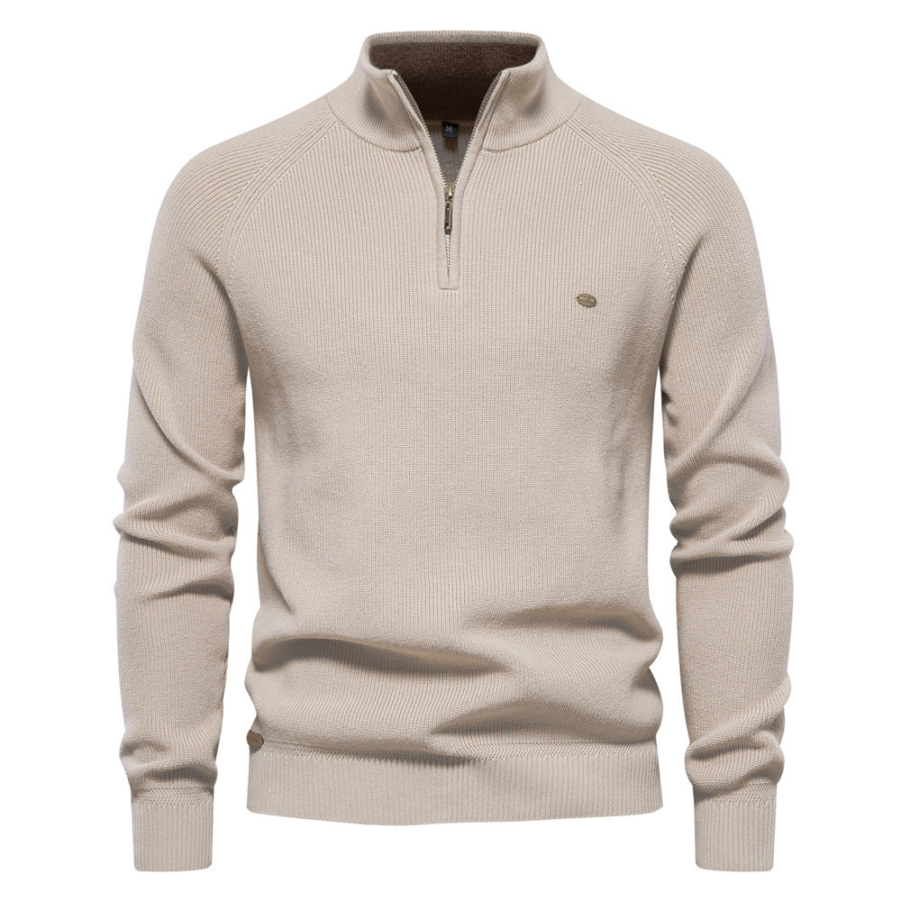 Men's Ribbed Knit Half-Zip Mock Neck Sweater - Elena Harper