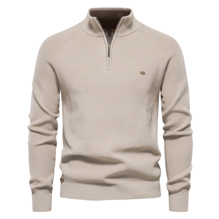 Men's Ribbed Knit Half-Zip Mock Neck Sweater - Elena Harper