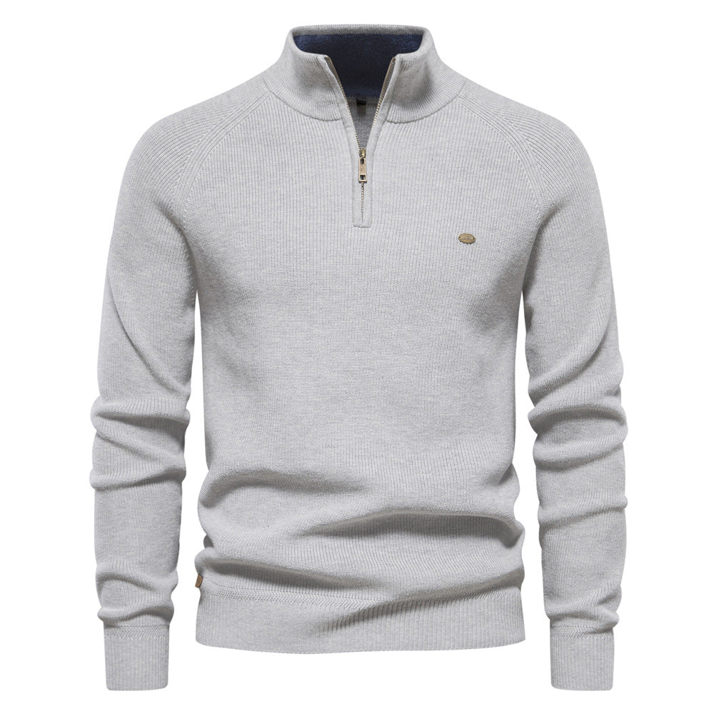 Men's Ribbed Knit Half-Zip Mock Neck Sweater - Elena Harper