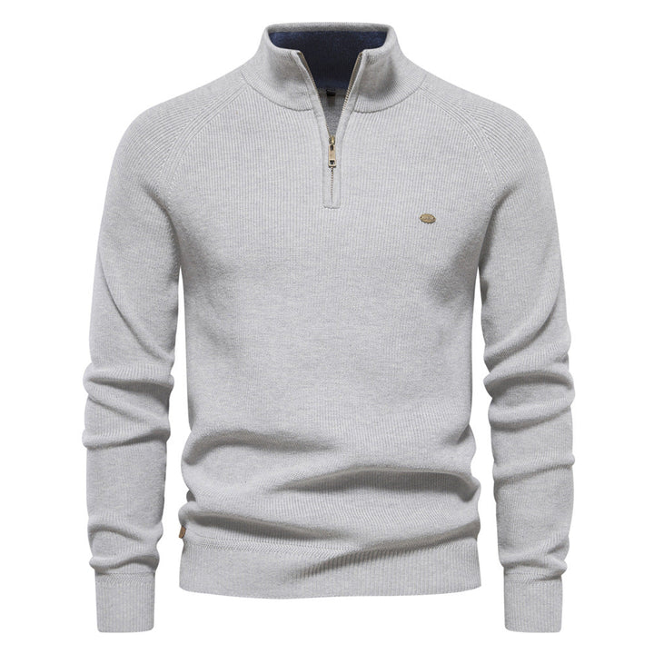 Men's Ribbed Knit Half-Zip Mock Neck Sweater - Elena Harper