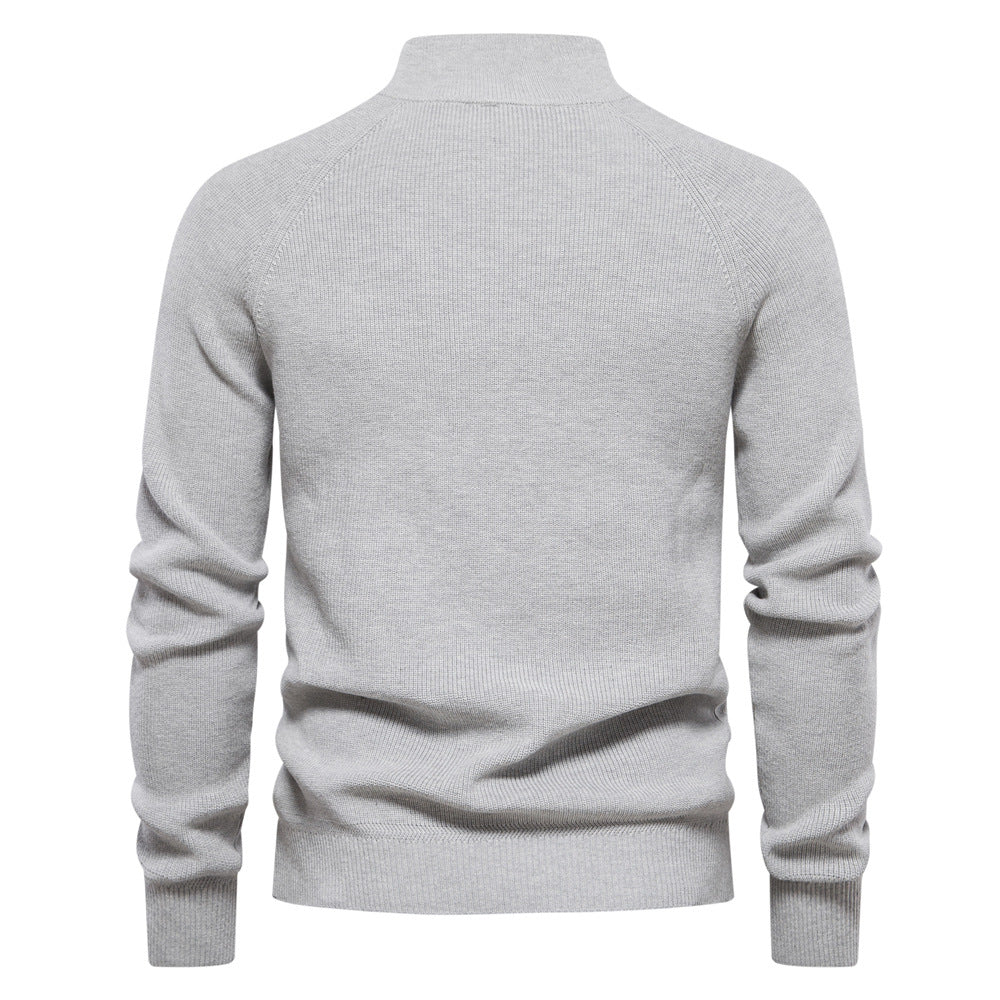 Men's Ribbed Knit Half-Zip Mock Neck Sweater - Elena Harper