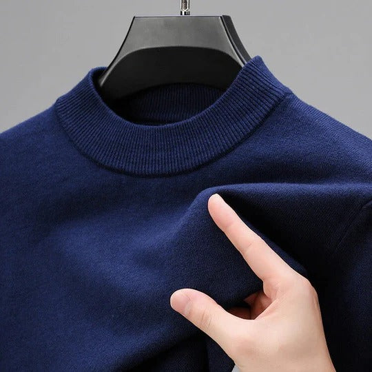 Men's wool sweater with high collar and long sleeves