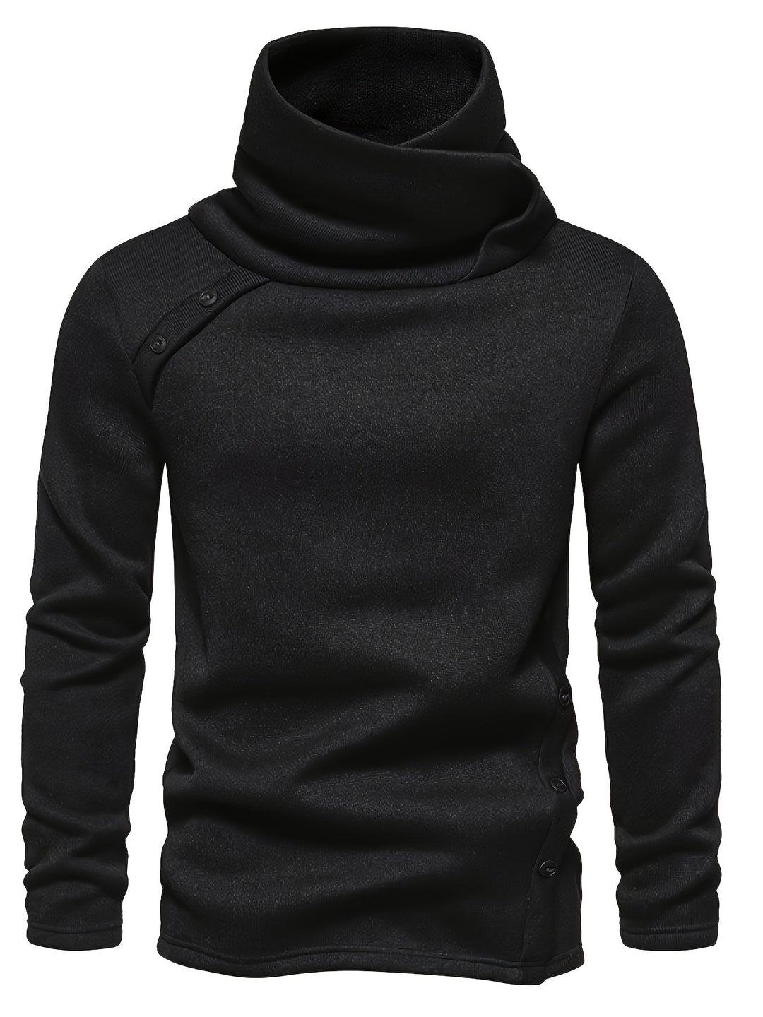 Men's Knit Sweater with Funnel Neck and Buttons
