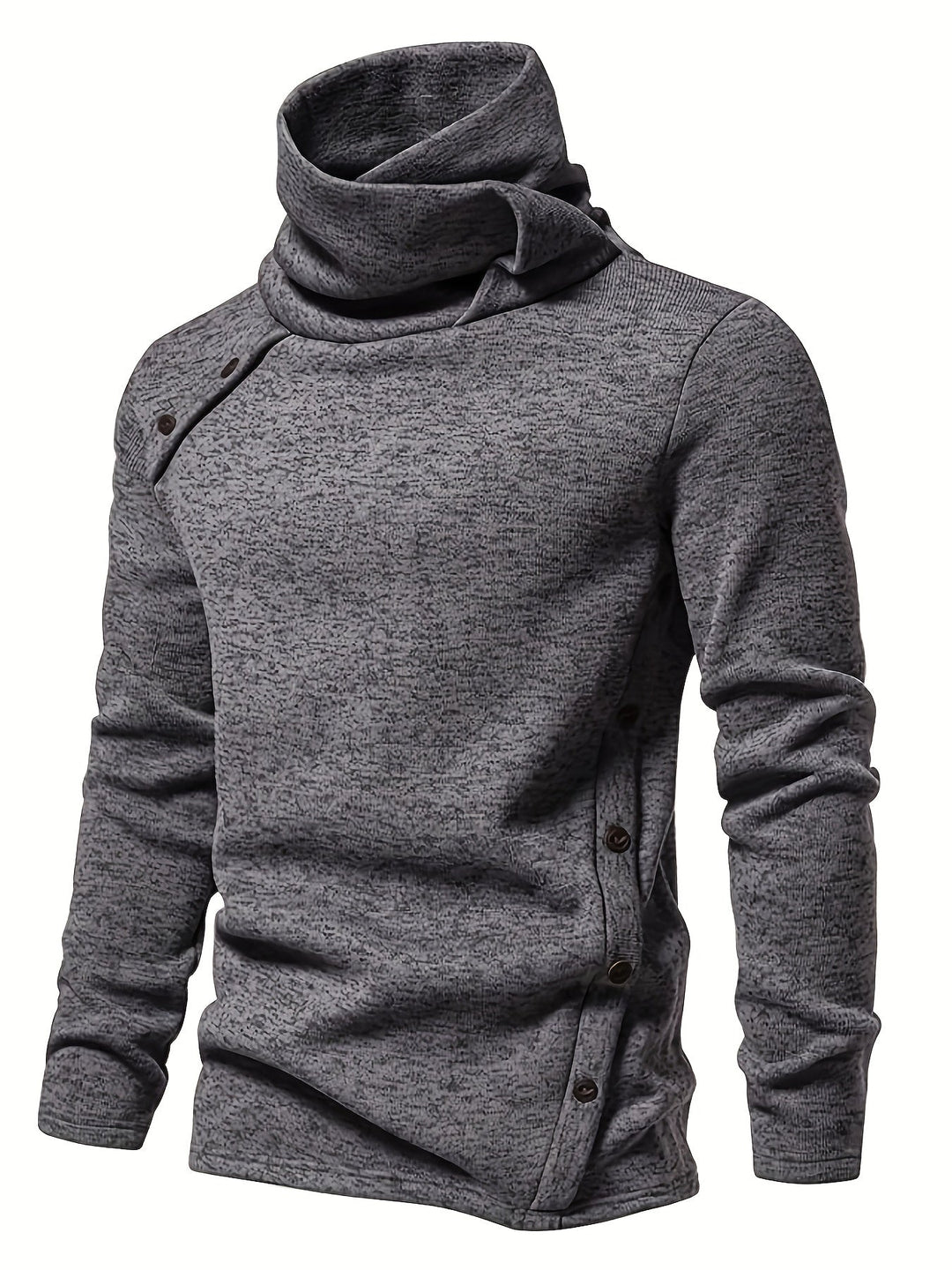 Men's Knit Sweater with Funnel Neck and Buttons