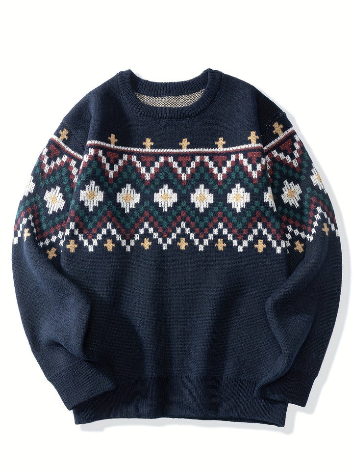 Men's round neck sweater with printed pattern