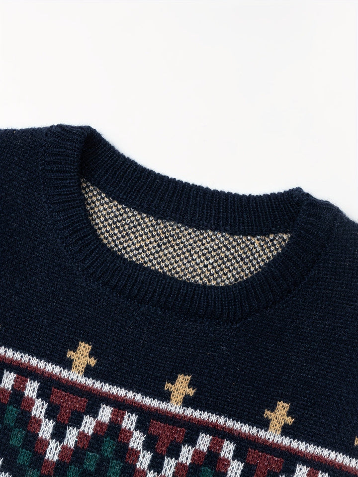 Men's round neck sweater with printed pattern