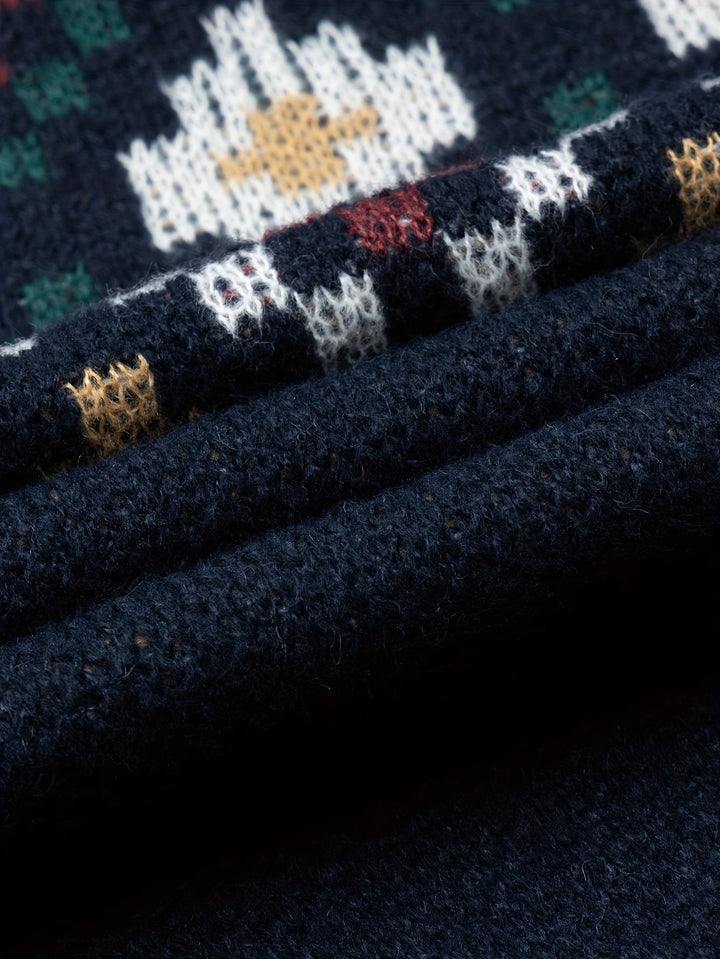Men's round neck sweater with printed pattern