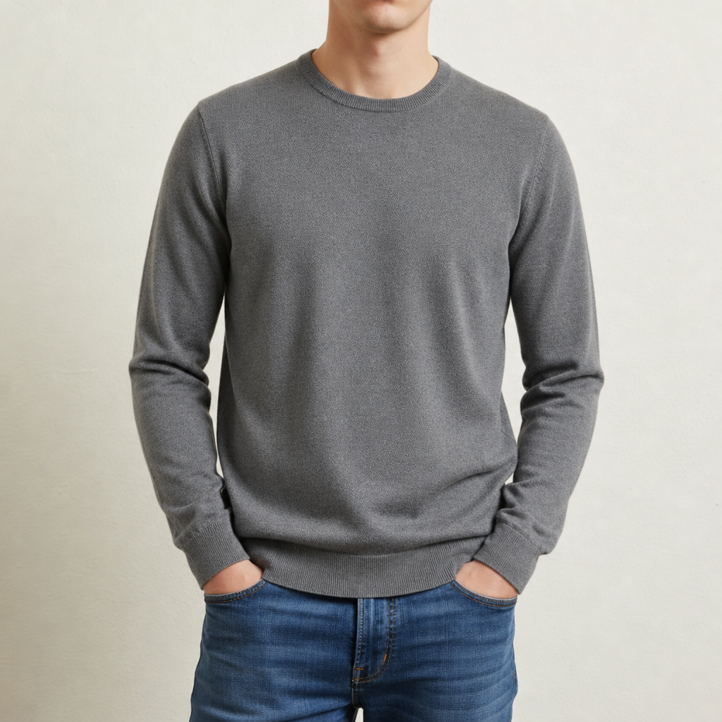 Men's Solid Round Neck Long Sleeve Sweater
