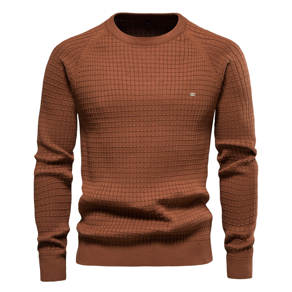 Textured Men's Sweater with Round Neck