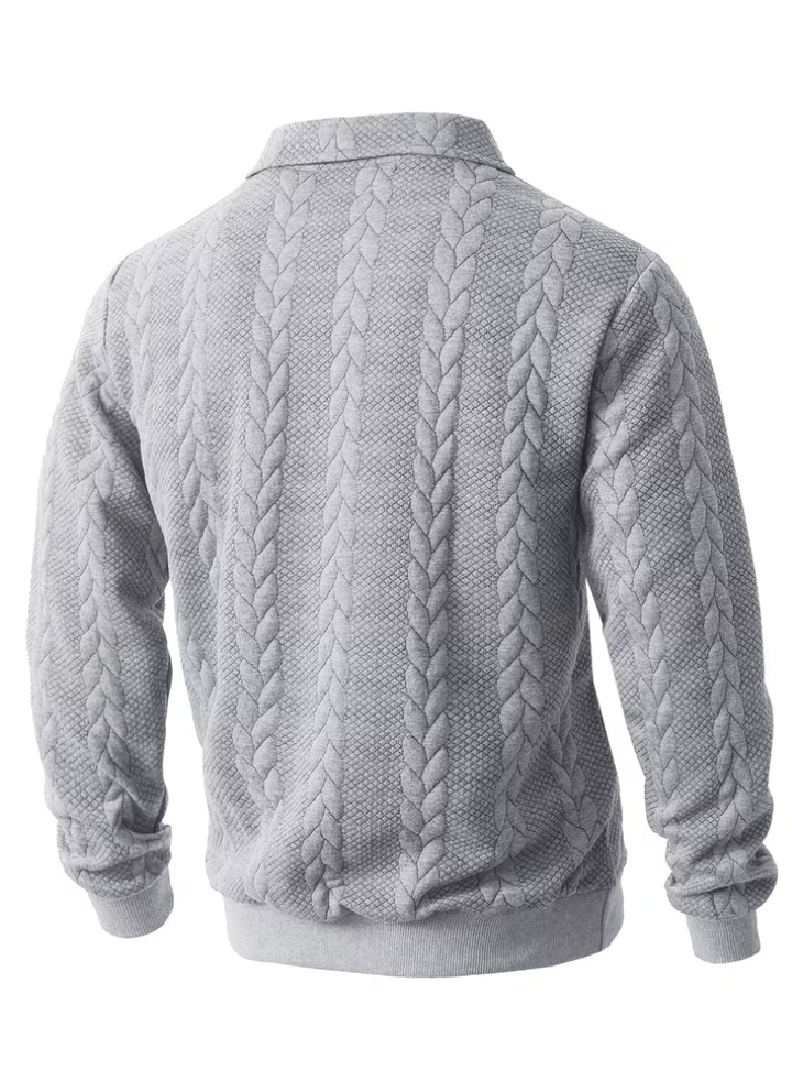 Men's Twisted Knit Pullover with Zip Collar