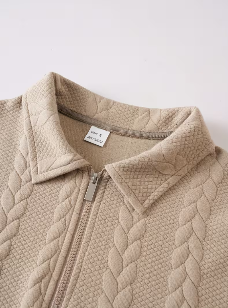 Men's Twisted Knit Pullover with Zip Collar