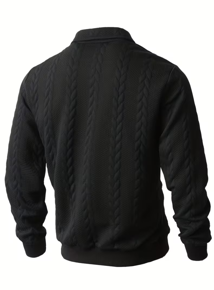 Men's Twisted Knit Pullover with Zip Collar
