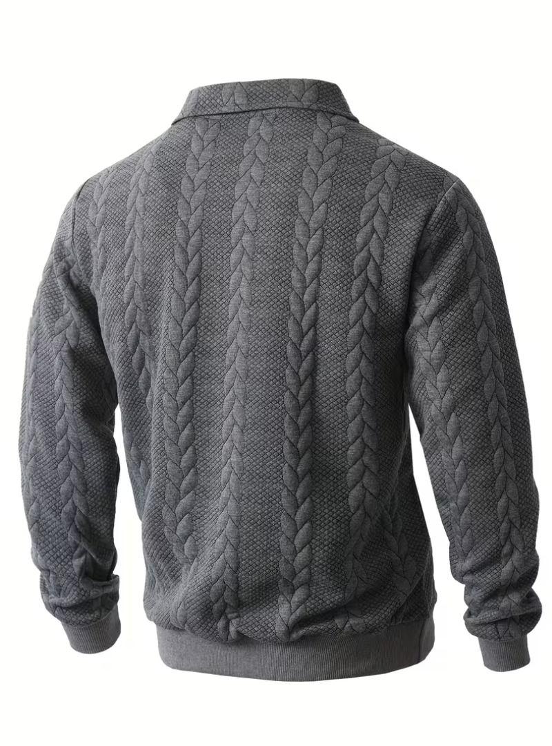 Men's Twisted Knit Pullover with Zip Collar