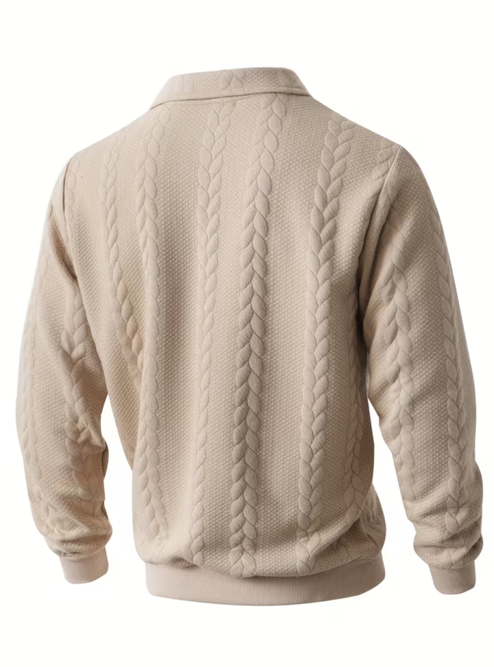 Men's Twisted Knit Pullover with Zip Collar