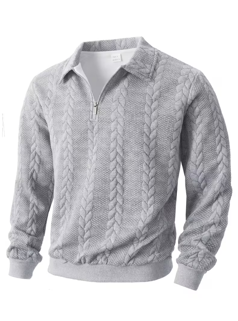 Men's Twisted Knit Pullover with Zip Collar