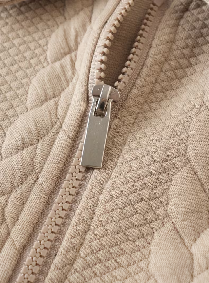 Twisted Knit Pullover with Zip Collar