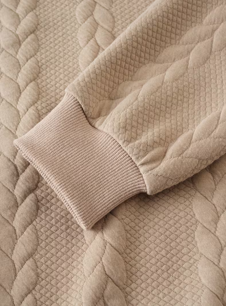 Twisted Knit Pullover with Zip Collar