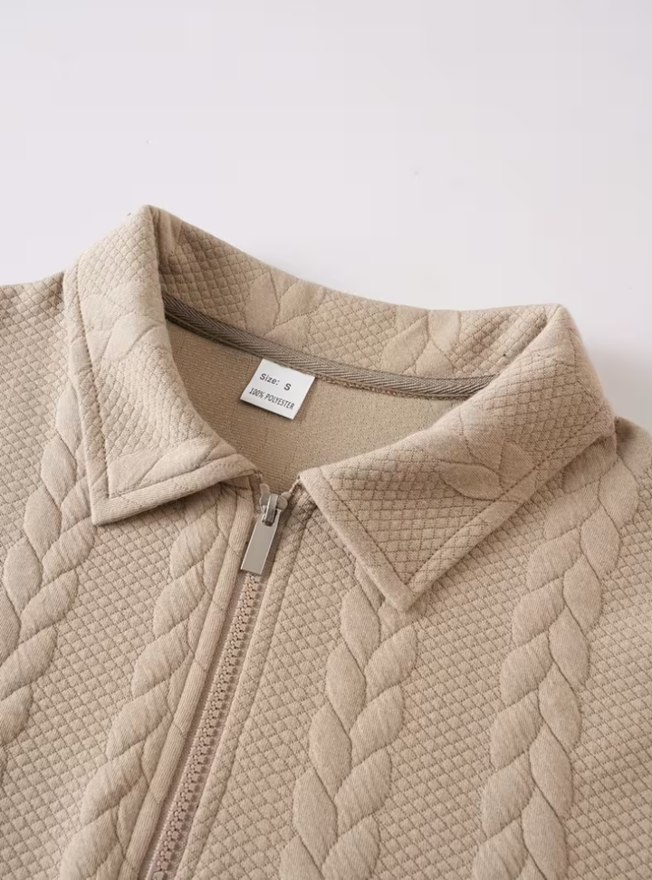 Twisted Knit Pullover with Zip Collar