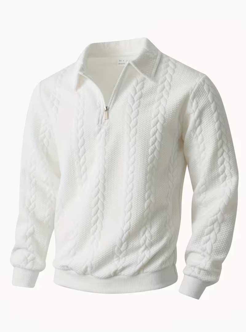 Twisted Knit Pullover with Zip Collar