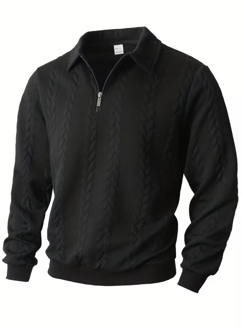Twisted Knit Pullover with Zip Collar