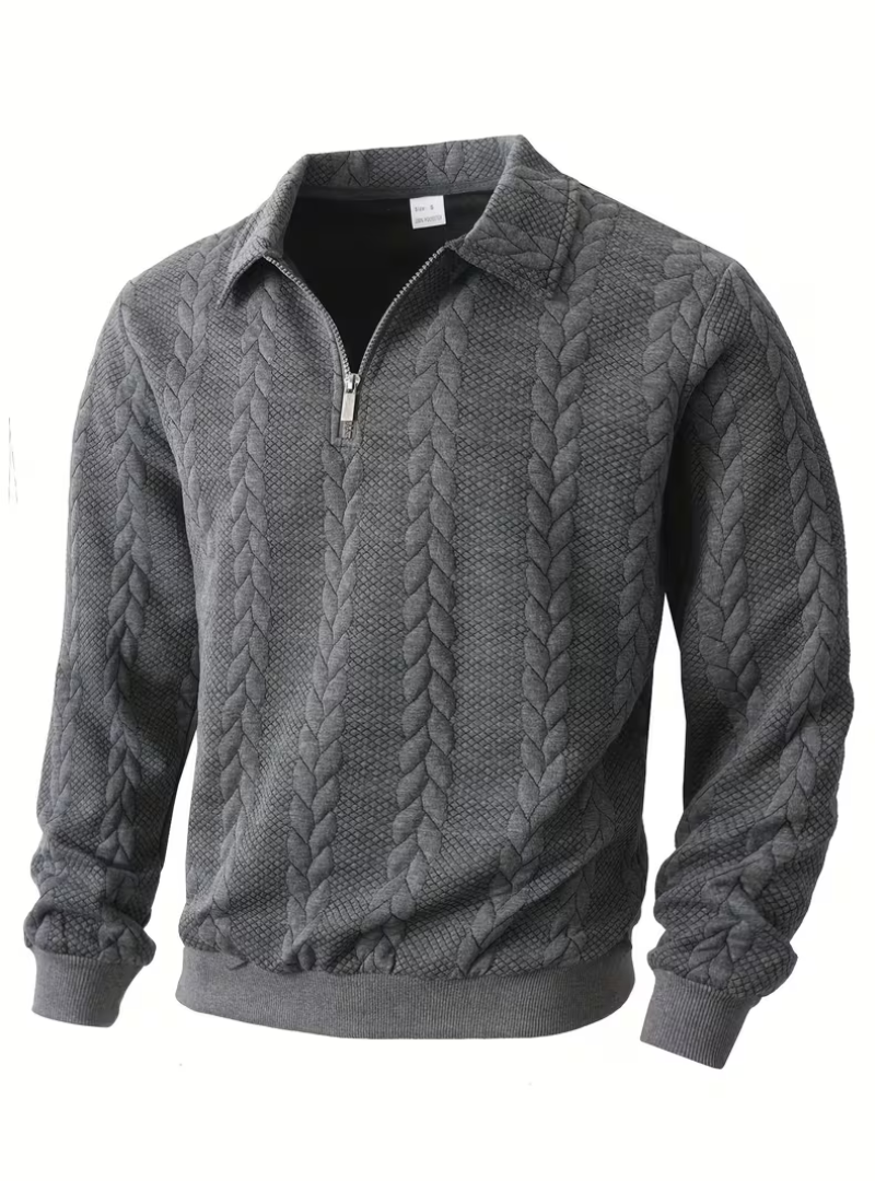 Twisted Knit Pullover with Zip Collar