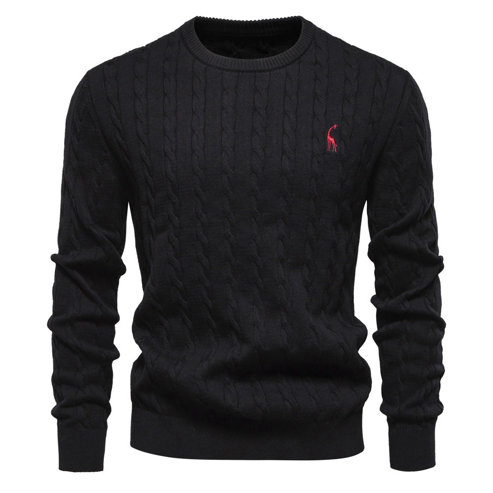 Men's sweater with twisted knit, round neck, long sleeves