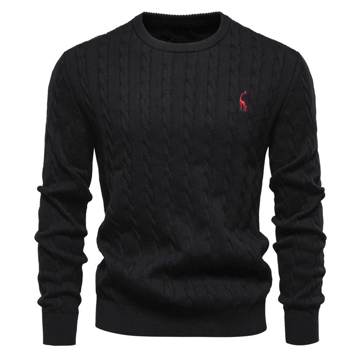 Men's sweater with twisted knit, round neck, long sleeves