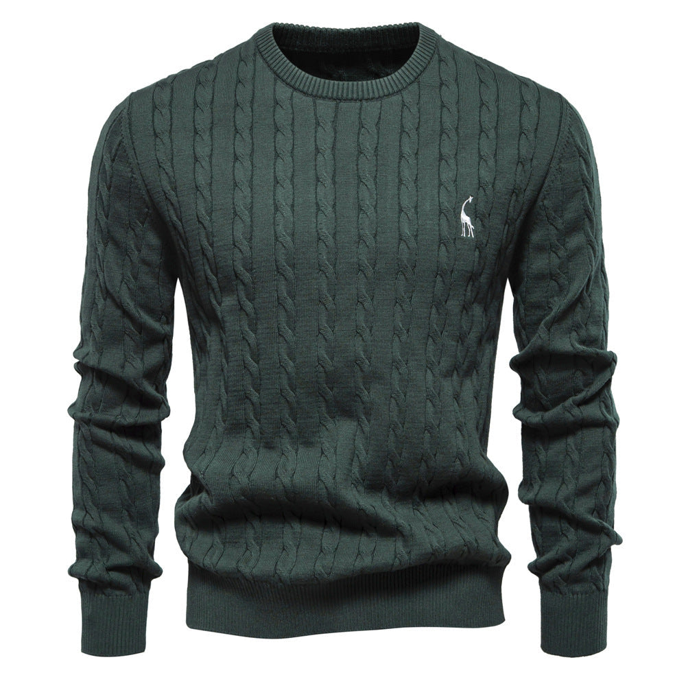Men's sweater with twisted knit, round neck, long sleeves