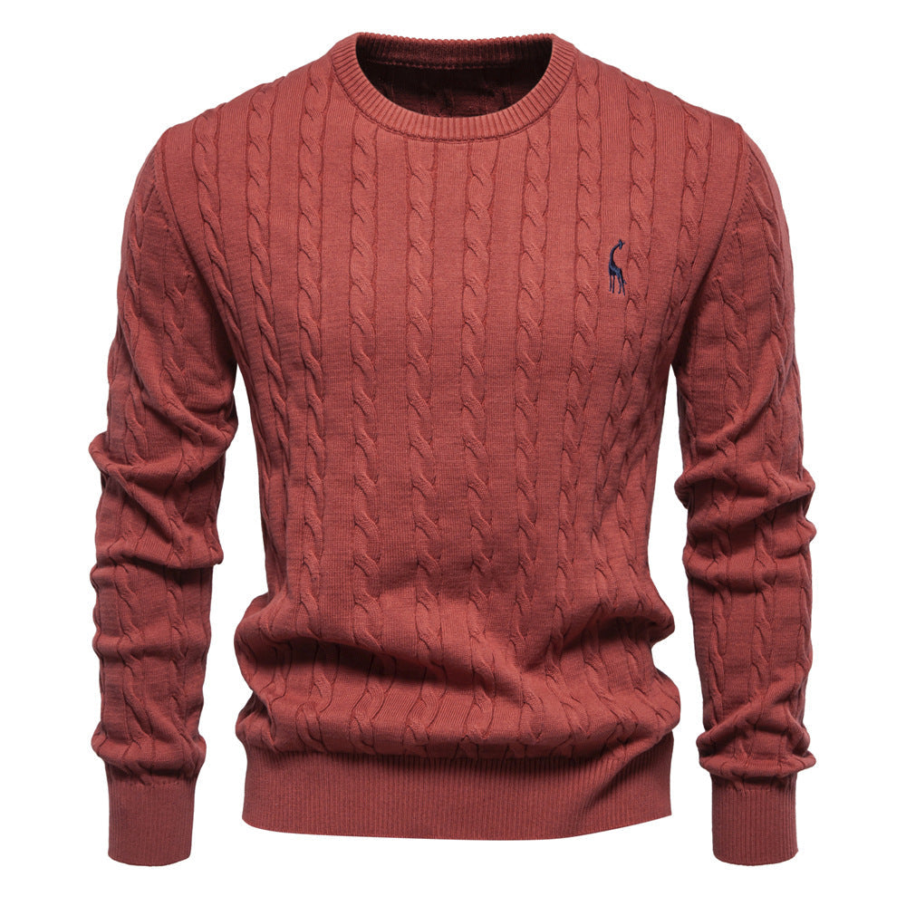Men's sweater with twisted knit, round neck, long sleeves