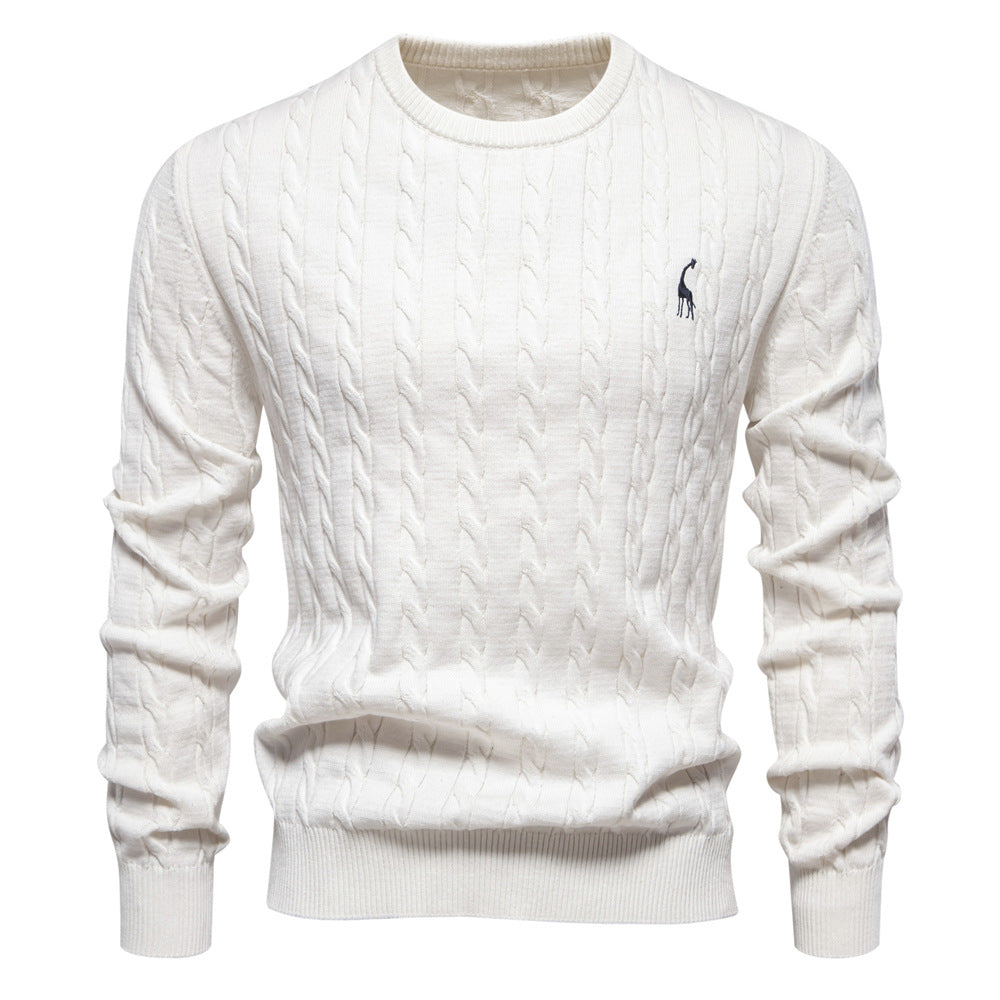 Men's sweater with twisted knit, round neck, long sleeves