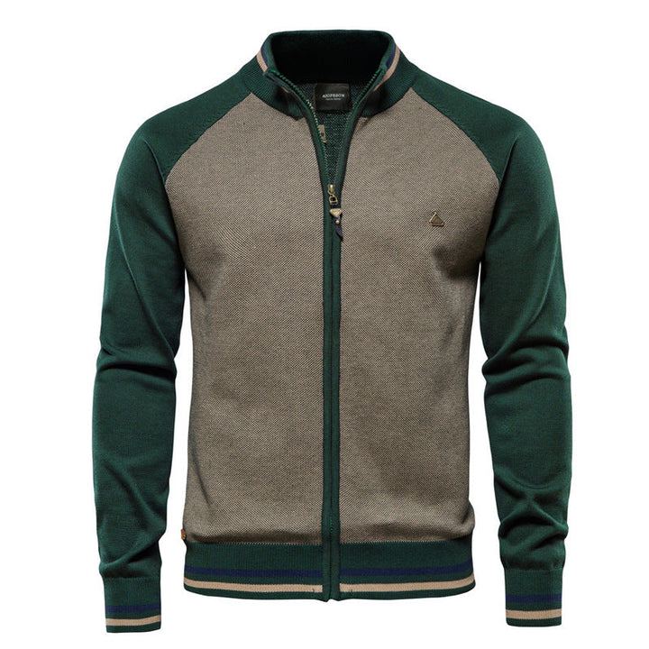 Men's Zip Knit Sweater with High Collar and Long Sleeves