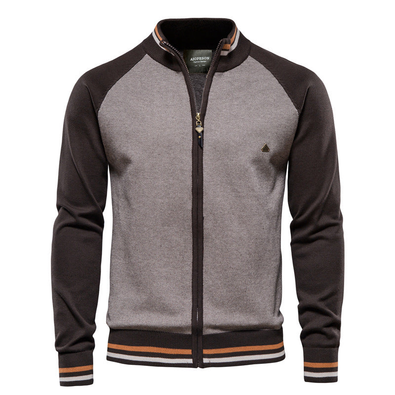 Men's Zip Knit Sweater with High Collar and Long Sleeves