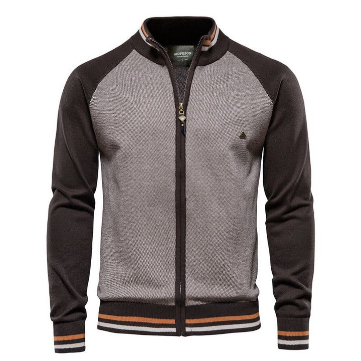 Men's Zip Knit Sweater with High Collar and Long Sleeves