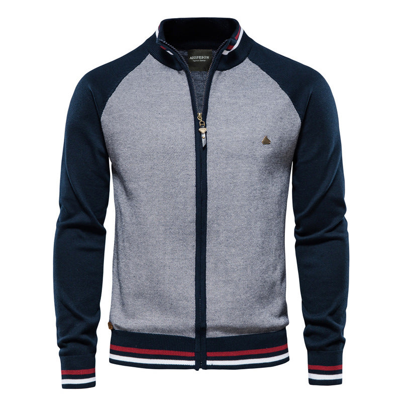 Men's Zip Knit Sweater with High Collar and Long Sleeves