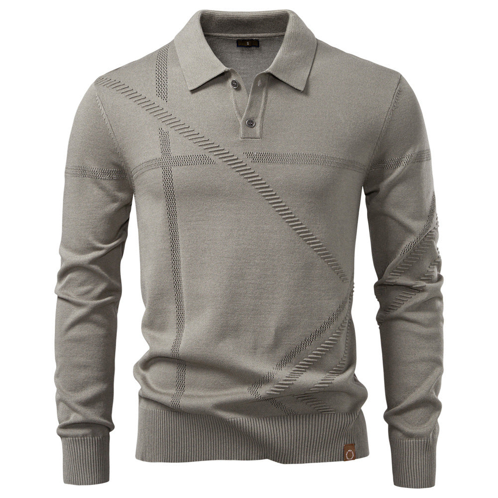 Men's Polo Sweater with Textured Pattern