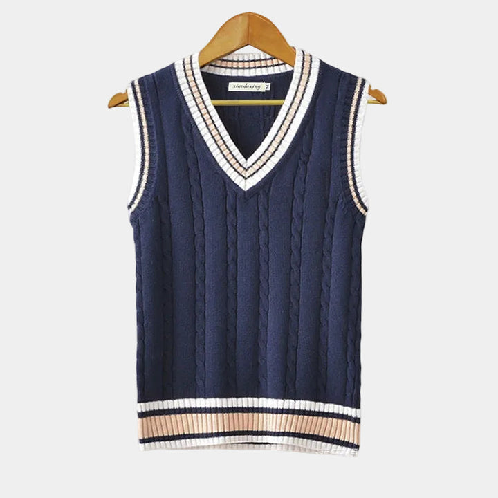 Men's Sleeveless V-Neck Sweater in Twisted Knit