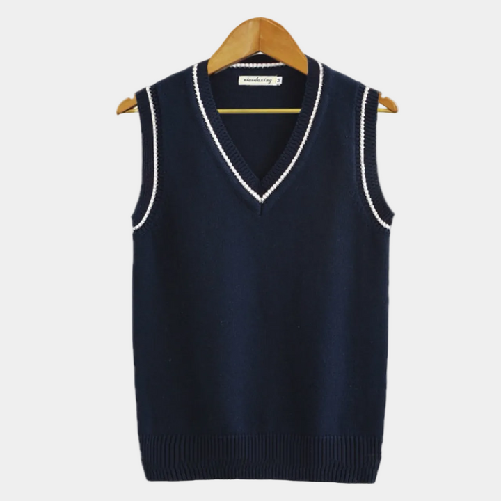 Men's Sleeveless V-Neck Sweater in Twisted Knit