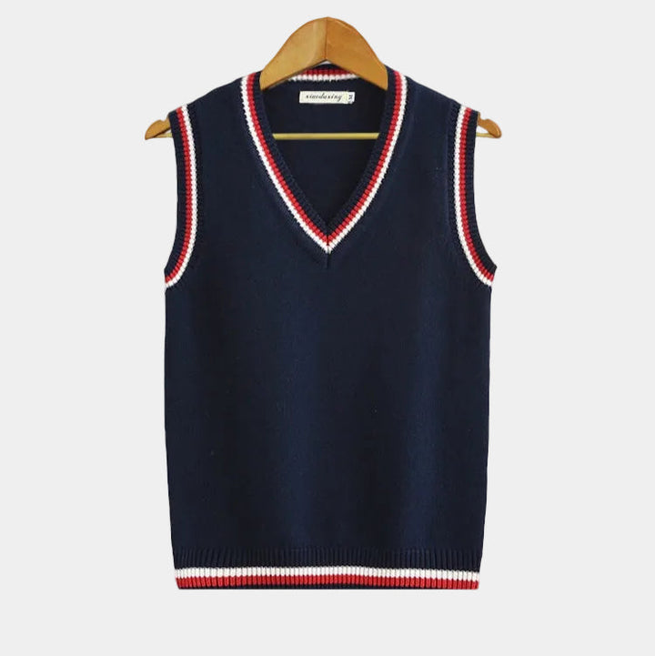 Men's Sleeveless V-Neck Sweater in Twisted Knit