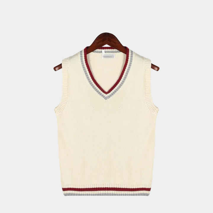 Men's Sleeveless V-Neck Sweater in Twisted Knit