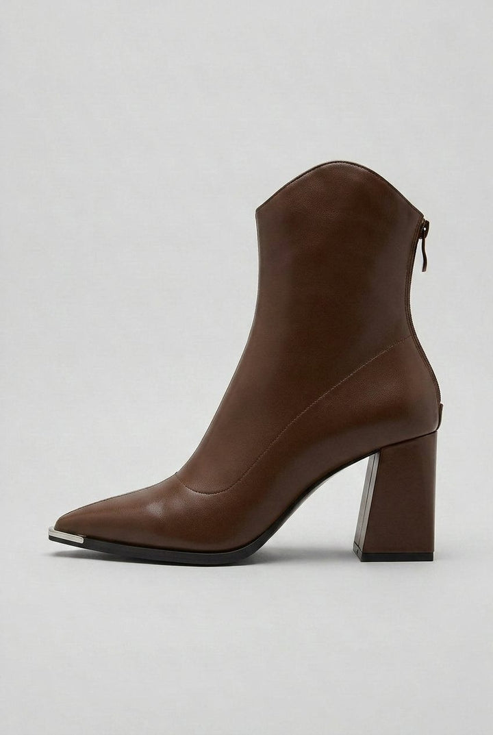 Block Heel Ankle Boots with Pointed Toe for Women