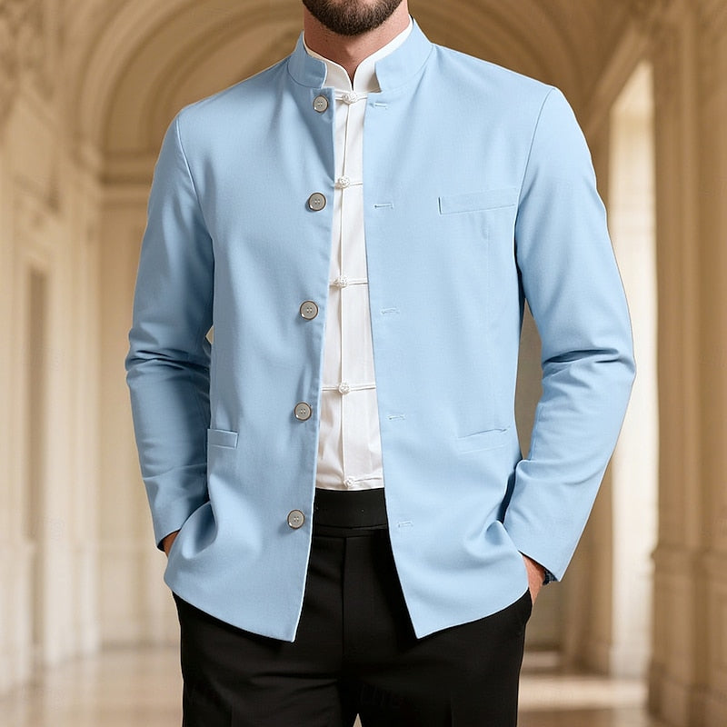 Edmund Men's Stand-Collar Button Jacket in Four Clean Shades - Elena Harper