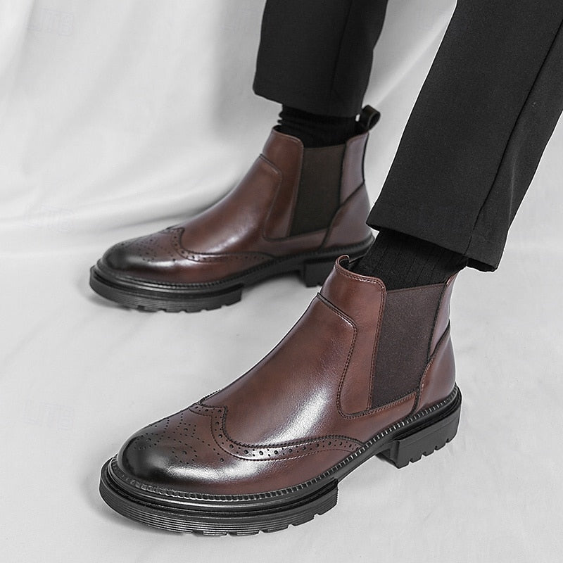 Men's Wingtip Chelsea Boots with Elastic Side Panels