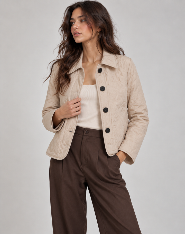 Women's Quilted Jacket with Shirt Collar - Elegant and Practical