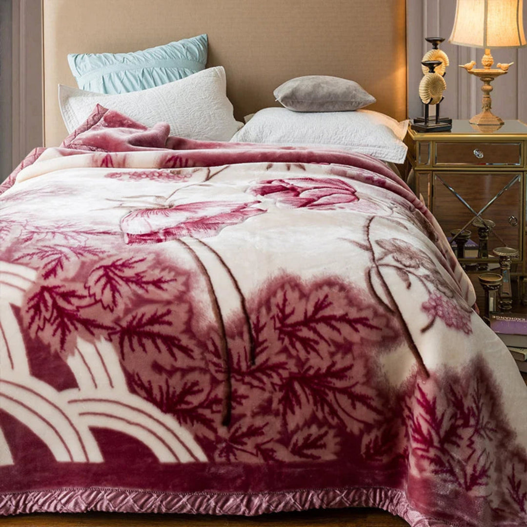 Quilted Plush Weighted Blanket With Floral Pattern