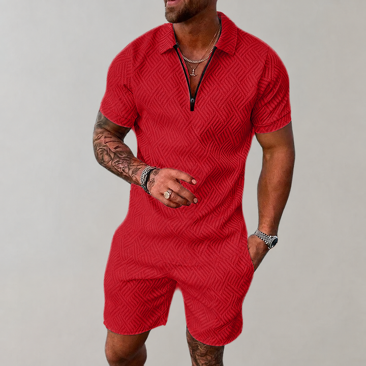 Men's Slim Fit Set – Casual for Summer Use, With Short Sleeves and Zipper