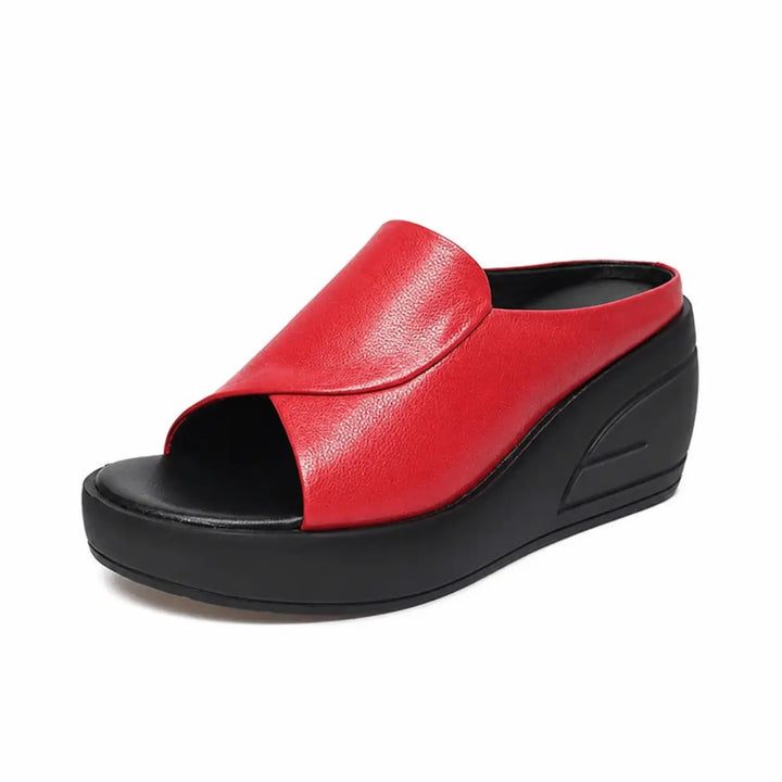 Women's Wedge Mules with Wide Strap in PU