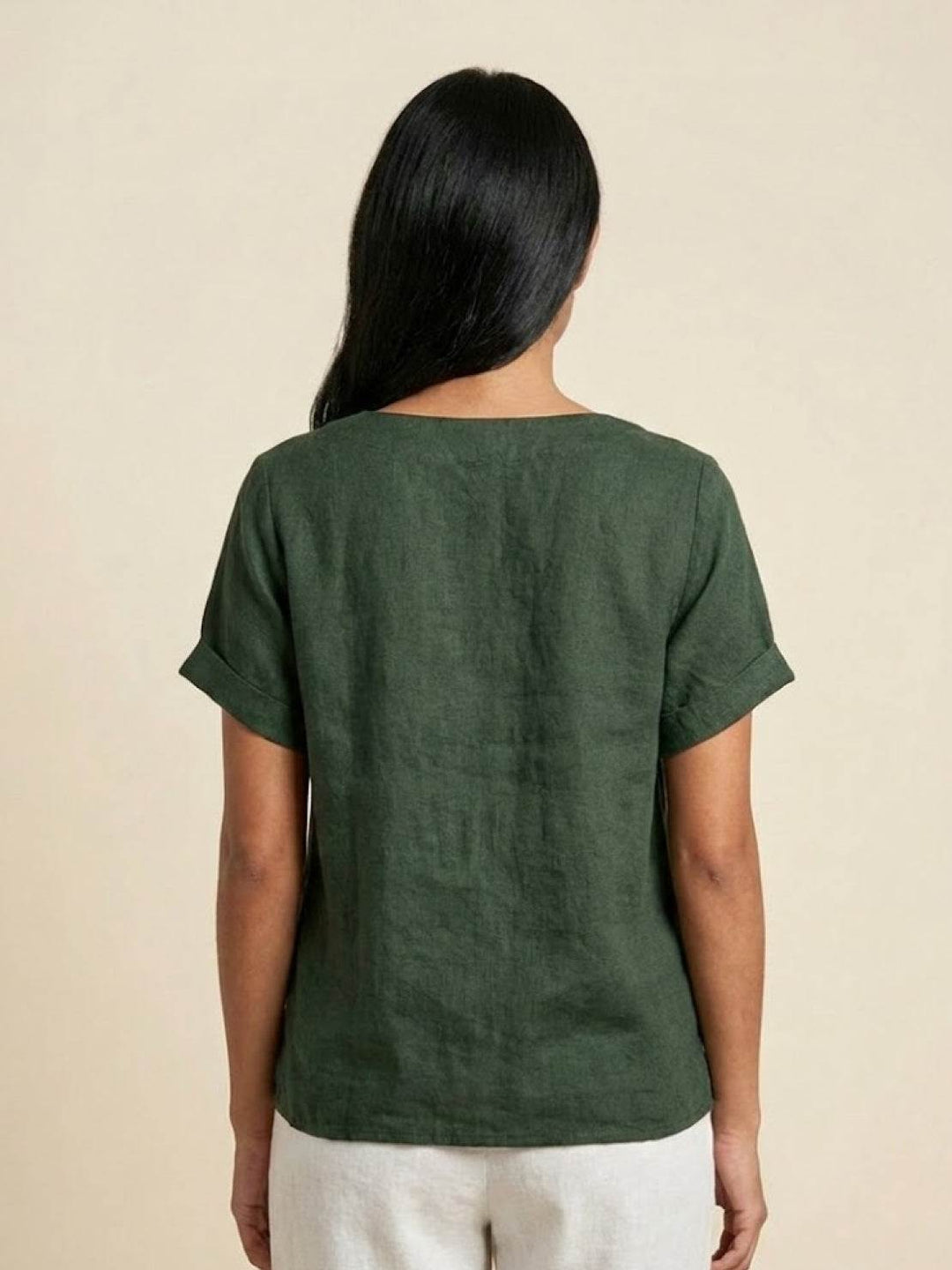 Margaret | Ladies Linen Round Neck Button Blouse