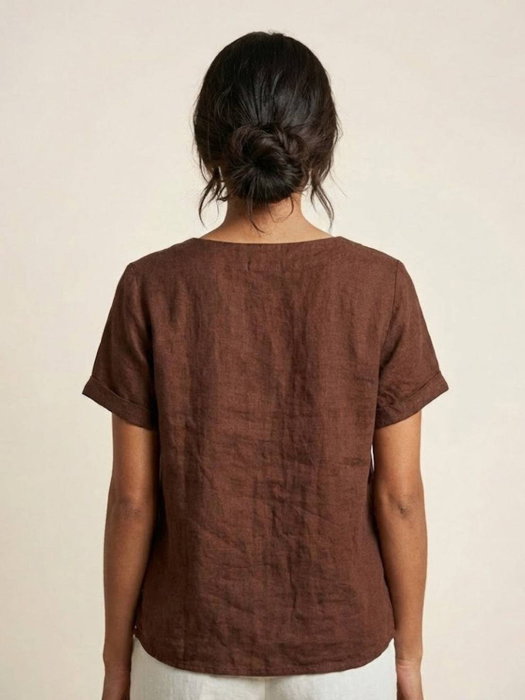 Margaret | Ladies Linen Round Neck Button Blouse