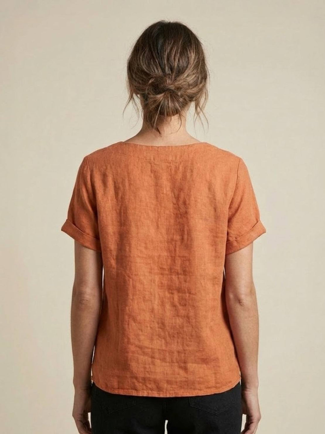 Margaret | Ladies Linen Round Neck Button Blouse